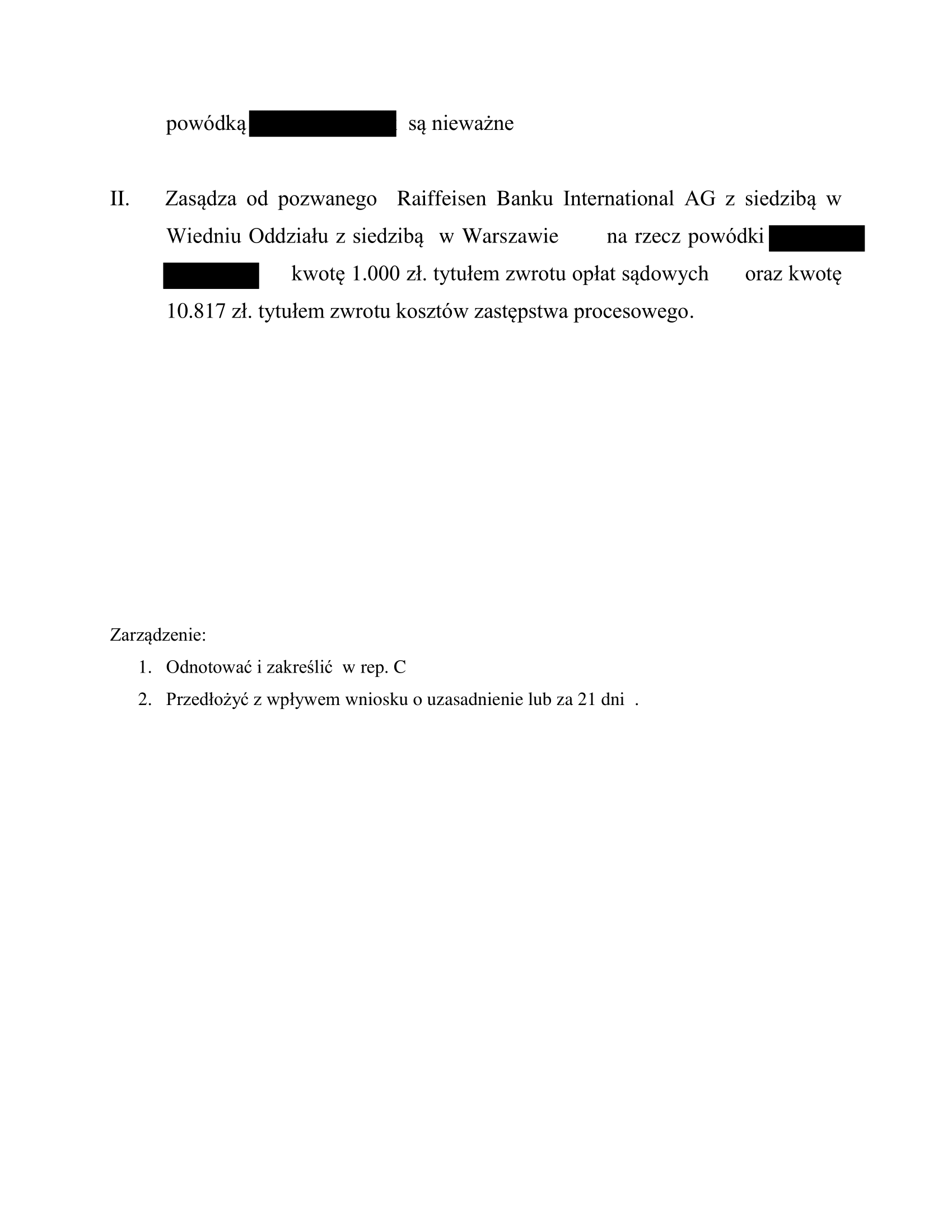 Nieważność umów kredytu z Raiffeisen (SO w Gdańsku, XV C 598/22)