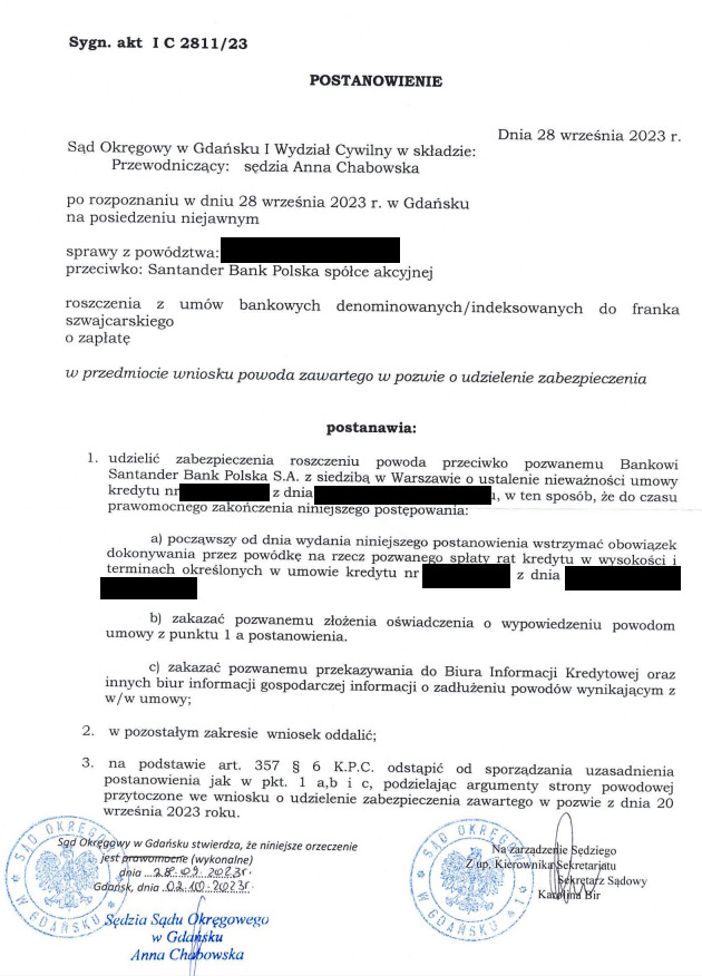 Postanowienie SO w Gdańsku I C 2811/23